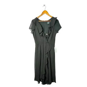 Gabby Skye Dress Cap Sleeve black  Tie Waist Faux Wrap SZ 10